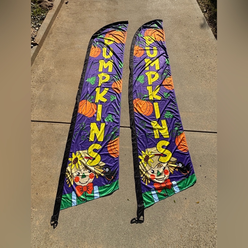 2 Swooper Flags Advertising Pumpkins Scarecrow 2 1/2 ft X 11 1/2 ft • Set of 2